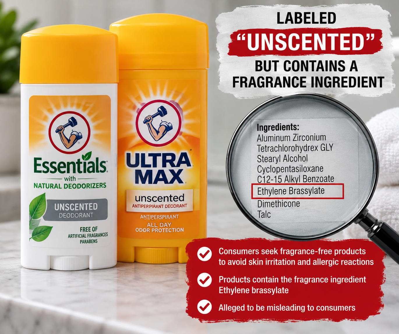 Church & Dwight Named in Class Action Lawsuit Alleging Its Arm & Hammer Unscented Deodorant Products Contain a Synthetic Fragrance Ingredient