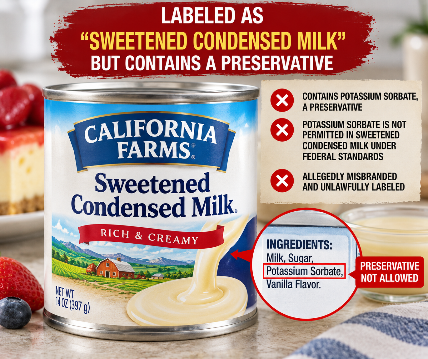 Santini Foods Named in Class Action Lawsuit Alleging Its California Farms Sweetened Condensed Milk Was Misbranded Because It Contained Potassium Sorbate Despite Being Labeled as Sweetened Condensed Milk